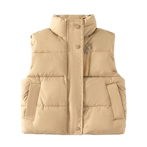 Kids Boys Girls Lightweight Puffer Vest Zipper Sleeveless Jacket Waistcoat Outwear Winter Warm Down (Khaki, 6-7 Years)