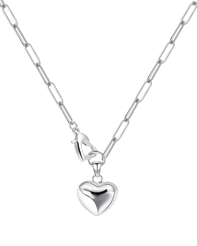 Zikichiky Silver Heart Necklace for Women Puffy Heart Pendant Necklace
