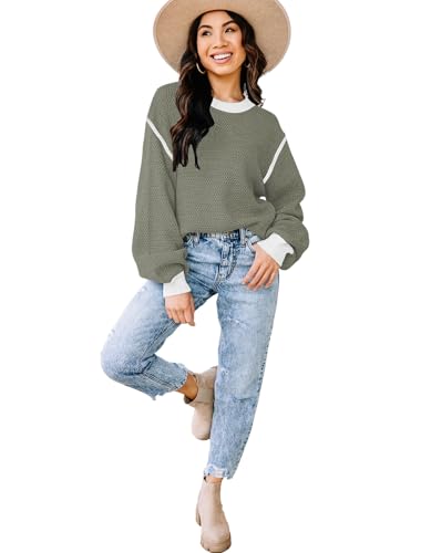 Image of Womens Sweaters Fall Fashion 2026 Color Block Oversized Pullover Knit Tops