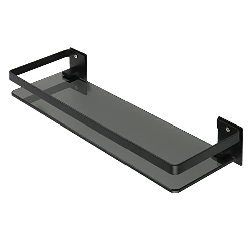 DTKJ Étagère de Salle de Bain Étagère de Salle de Bain, étagère en Verre Noir trempé, Mur Mural Sus 304 Rail en Acier Inoxydable, étagères de Salle de Bain Douche Douche Caddie Cover