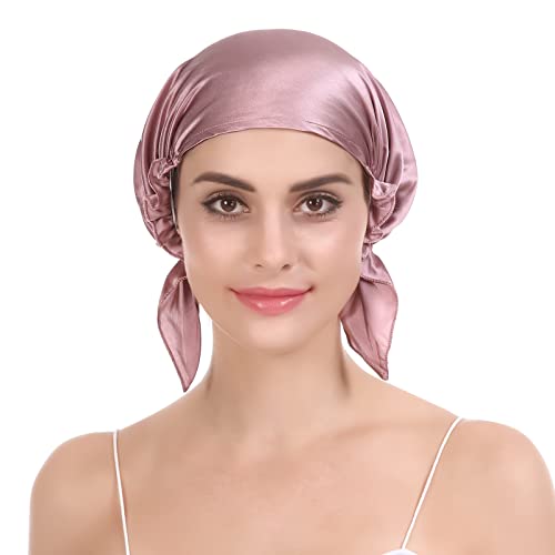 Savena 100% Mulberry Silk Night Sleeping Cap X-Large Size for Thick and Long Hair Bonnet Hat Smooth Soft Many Colors (Cameo)