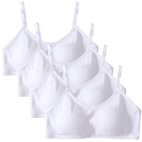 4 Pack Girls Sports Bra Training Bras Underwear with Fixed Bust Pad and Adjustable Strap Teenage Girls Crop Top for Kids 10-18 Years