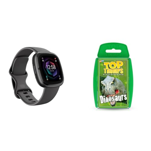 Fitbit Sense 2 Health and Fitness Smartwatch with built-in GPS, advanced health features & Top Trumps Dinosaurs Classics Card Game, Discover interesting facts in this educational packed game