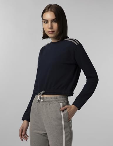 Image of FYLTR Women's Terry Crop Top - Full Sleeve | Elasticated Waist & Cuff | Boxy Fit | Stripe Detailing | Tops for Women Western | Women t Shirt