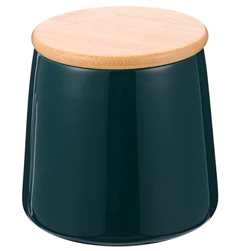 MAGICVOGEL 450ml Vorratsdose Kaffeedose, Frischhaltedose mit Bambusdeckel Keksdose mit Luftdicht Silikonring Keramikdose Vorratsbehälter für Kaffeebohnen,Tee,Gewürze,Snack (Dunkelgrün)