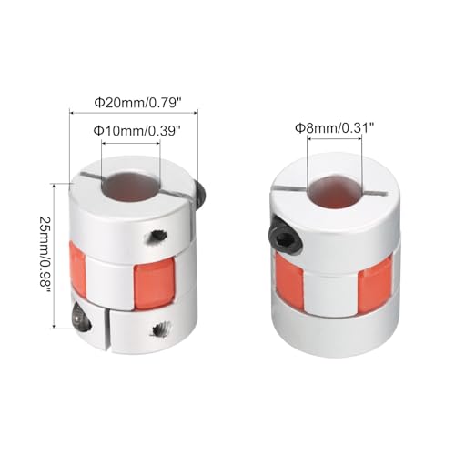 QUARKZMAN Aluminum Pflaume Welle Kupplung 8mm bis 10mm Bohrung L25xD20 Flexibles Kupplung Gelenk für Maschine und Servo Schrittmotor Pack von 2