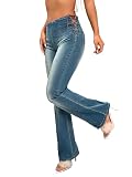 WDIRARA Women's Lace Up Side Flare Jeans Low Rise Bell Bottom Denim Pants Medium Wash 32