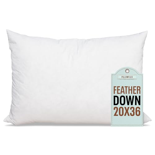 Pillowflex 95% Duck Feather by 5% Down Pillow Form Insert Stuffers - Feather Pillows for Sleeping Soft & Comfy, 100% Cotton Shell, Premium Quality Rectangular Duck Feather Pillow (20 by 36 Inch)