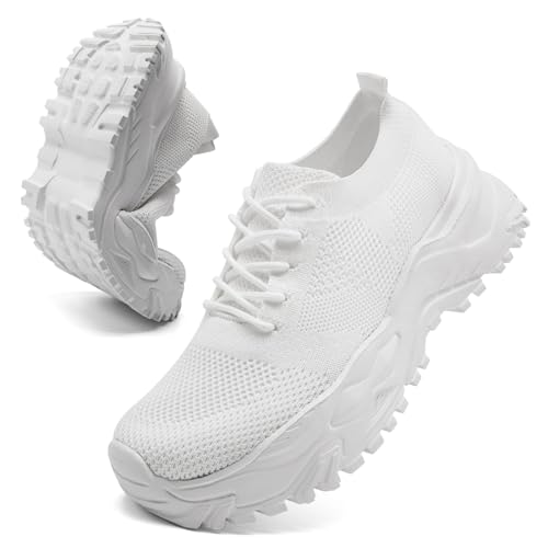 Women's Chunky Platform Sneakers Walking Tennis Mesh Shoes Lightweight Breathable Gym Comfort Work Sports Hidden Elevator Shoes
