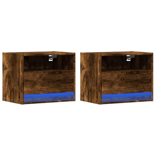 Vidaxl Comodini A Parete Con Luci Led 2 Pz Rovere Fumo, Comodino Sospeso, Comodino, Mobili Per Camera Da Letto, Comodino A Parete, Porta Telefono