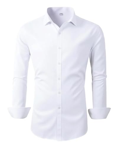 Beninos Men's Dress Shirts Solid Long Sleeve Texture Formal Shirt Business Casual Button Down Shirts