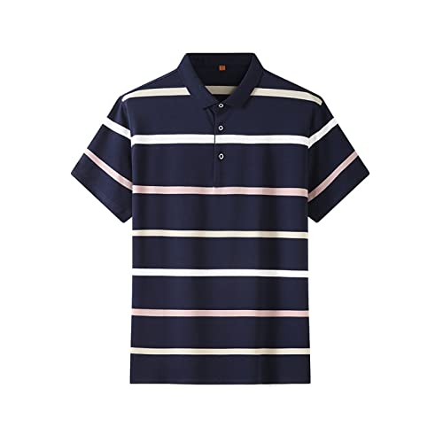 CECE&COLE HOR Sommer Männer Kurzarm Polo Shirt Plus Fett Plus Size Revers Gestreiftes Kurzärmeliges T-Shirt Fetthemd, Navy, 7XL Cover