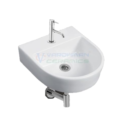 Image of Wash Basin Wall Hung Mounted Glossy Finish White Sink for Bathroom (13 x 13 x 5 Inch)