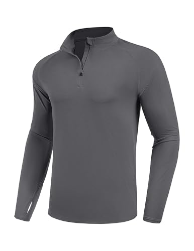 PINSPARK UV Long Sleeve Shirt for Men Quarter Zip Pullover Lightweight Rash Guard with Thumb Hole Quick Dry Workout Shirts