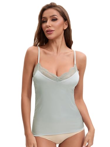 Allegra K Women's Lace Trim Silk Satin V Neck Cami Vest Adjustable Spaghetti Strap Loose Fit Sleeveless Camisoles