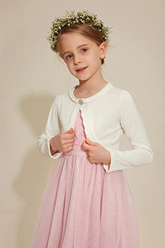Girls Long Sleeve Cardigan Kids Open Front Bolero Shrugs For Spring Summer White #TOP2