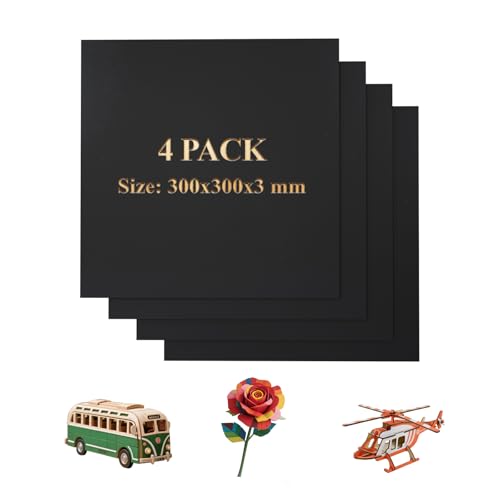 Uadme Colores Contrachapada 3 mm, 4 Hojas de Contrachapado de Tilo 30x30 cm, Tablero de Madera a Medida, para DIY, Pirograbado Corte por Laser CNC Router Modelado (Negro)