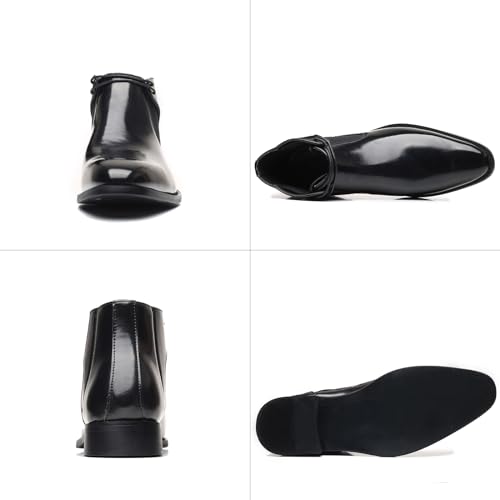 Men's Patent Leather Lace-up Chelsea Boots,Fashion Slip-on Classic Business Dress Boots,Waterproof Low Heel Casual Ankle Booties2