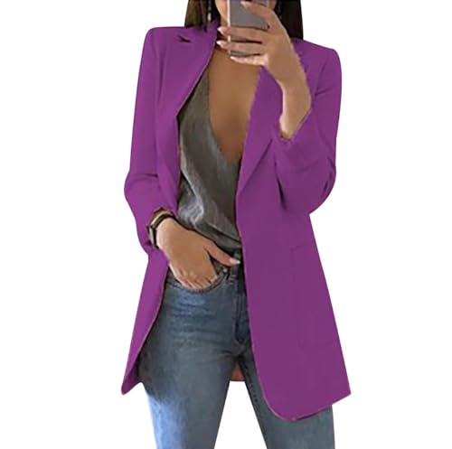 Blazer Femme Veste Blazer Tailleur Veste Costume de Travail Oversize Femme Chic Et Elegant Grande Taille Ladies Blazers Boutonné Styled Femmes Blazers Cintree Femm Tendance Élégant Mode Morado 5XL