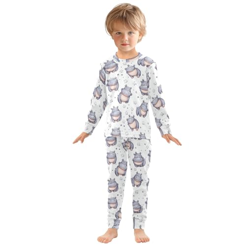 Fustylead Cute Cartoon Hippo Doodle Pajamas Cotton Sleepover PJ Set Long Sleeve Lounge Wear3