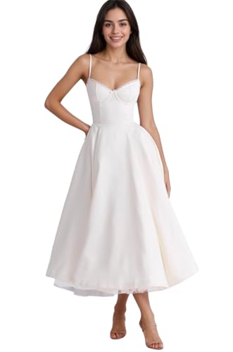 Spaghetti Strap Wedding Dresses for Bride Petite Corset Midi Bridal Dress