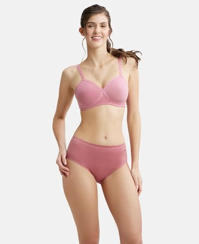 Image of Jockey FE40 Women Wirefree Padded Super Combed Cotton Elastane Stretch Full Coverage T-Shirt Bra with Cross Over Fit