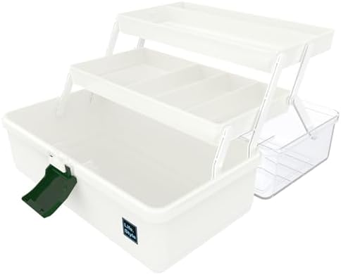 13” Three Layers Plastic Portable Storage Box, Multipurpose Organizer and Storage Case for Art Craft and Cosmetic, Portable Handled Storage Box for Home, School, Office