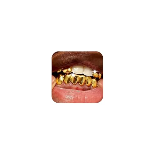 Longita 1 Set Gold Teeth Grillz for Women Grills for Your Teeth Men Gold Tooth Cap Grillz for Women Golden Tooth Jewelry Mouth Grills Men Hip Hop Rapper Outfits Custom Accessory Halloween Party