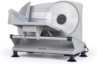 Petra PT4636VDE Elektrische Voedselsnijder – Keukensnijmachine, Vlees, Kaas, Brood, 1-15mm Verstelbare Snijdikte, 3 x 170mm Roestvrijstalen Gladde & Gekartelde Messen, Antislip Zuigvoetjes