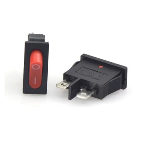 Interrupteur à bascule noir KCD1-110 2 broches compact 10x22 mm lot de 5 pièces avec capuchon rouge
