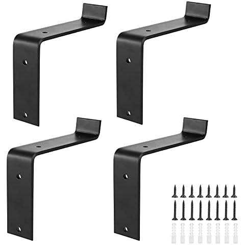 Booramy 4 Pack Shelf Bracket, Wall Mounted Shelve Support Brackets, Heavy Duty Scaffold Board Shelf Brackets, Black Book Shelf Bracket (4 x 6 Inch) Cover