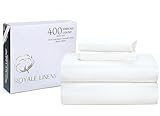 Royale Linen 400 Thread Count 100% American Grown Cotton 4 Piece Sateen Queen Sheet Set - 1 Fitted Sheet, 1 Flat Sheet, 2 Pillow case - White Queen Bedsheet - Cotton Sheets - (Queen, Signature White)