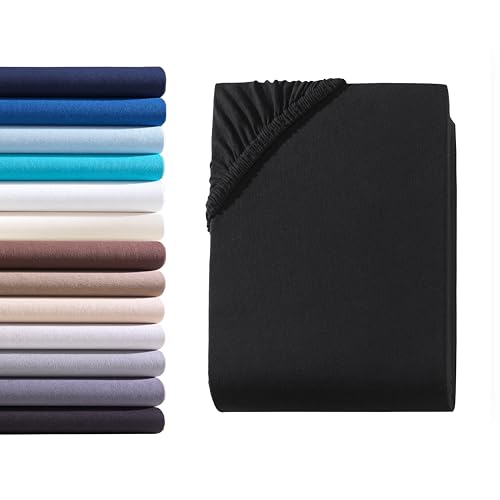 Hometex Premium Textiles Exclusive Spannbettlaken Spannbetttuch bis 25 cm Steghöhe | Bettlaken 100% Baumwolle | Extra starker Stoff 160 g/m² | Oeko-TEX® Made IN Green | 140-160x200 cm | Schwarz