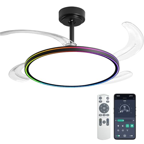 BAYSQUIRREL RGB Retractable Ceiling Fan with Light, APP/Remote Control