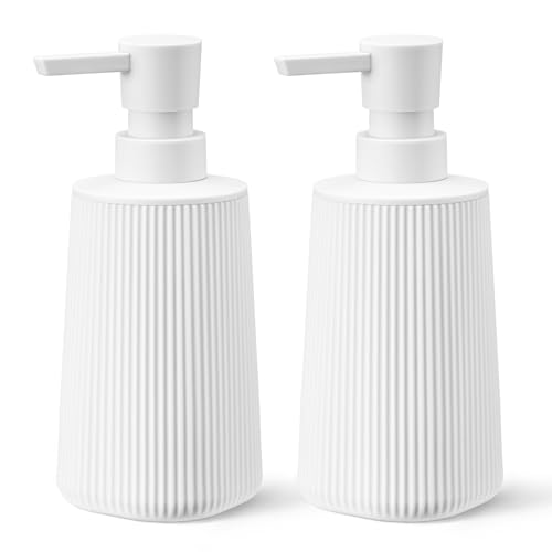 zuxzmj White 2 Pack Hand Soap Dispensers Set with No Rust Pump for Bathroom and Kitchen Countertops Refillable Matte Striped Plastic 8.5 oz