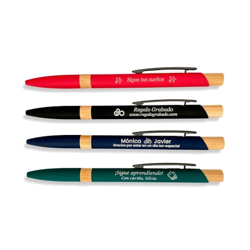 Pack de Bolígrafos Personalizados de Bambú | Grabado Láser con Nombre, Logo o Dibujo | Ecológicos, Tinta Azul Jumbo | Regalo de Empresa, Bodas o Eventos (50)