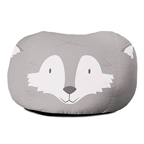 rucomfy Beanbags Kids Animal Bean Bag Chair Safe Toddler Bedroom Seat Durable Comfy Children Playroom Furniture Machine Washable 50 x 65cm (Wolf)