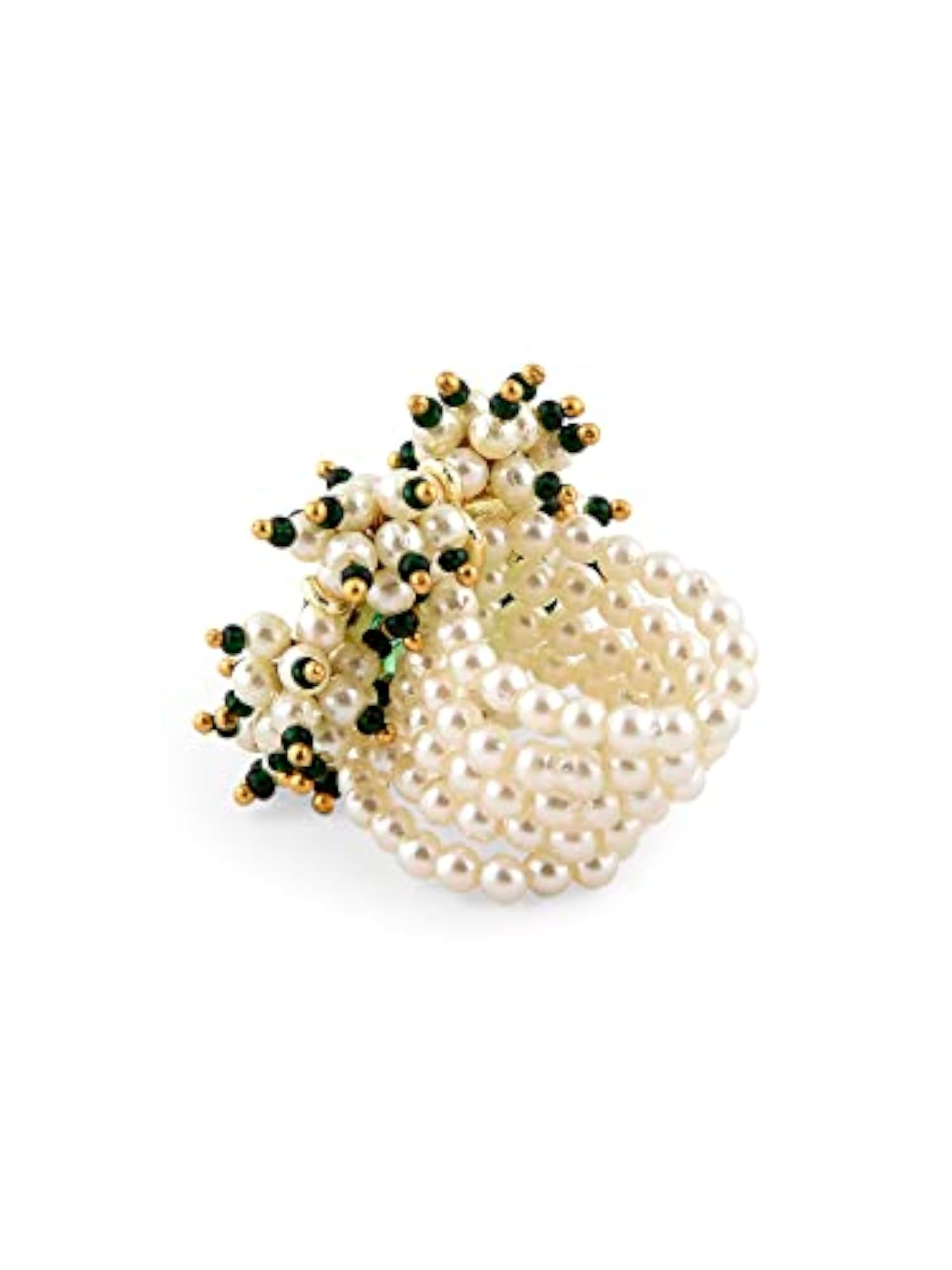 Women's Flower Stone Cluster Beads Ethnic Elasticated Ring