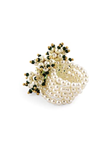 Women's Flower Stone Cluster Beads Ethnic Elasticated Ring