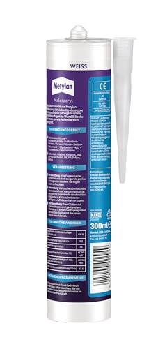Metylan Maler-Acryl Wand & Decke, für innen und außen, für bewegungsarme Fugen, einfache Handhabung, überstreichbar, Weiß, 1x300ml