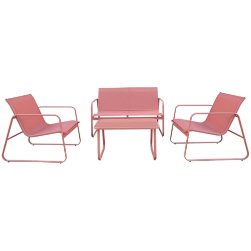 Happy Garden Salon de Jardin en textilène 4 Places Tenerife Terracotta – Canapé et fauteuils avec Table Basse – Structure Acier