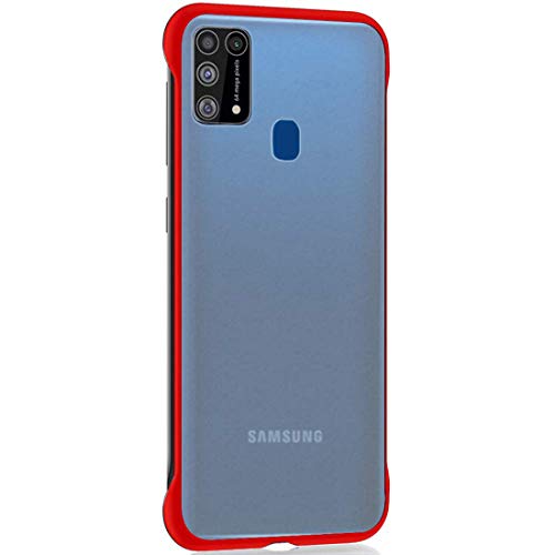 Image of Casotec Ultra Thin Frameless Transparent Hard PC Back TPU Corners Case Cover for Samsung Galaxy M31 - Red