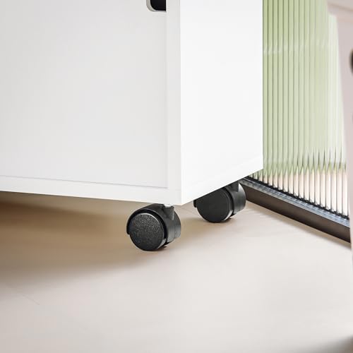 SoBuy Badezimmerschrank auf Rollen Schmaler Schrank mit 2 Schiebetüren & offener Ablage Badmöbel Kommode für Bad, WC, kleine Räume 70x71x20cm Weiß BZR02-W