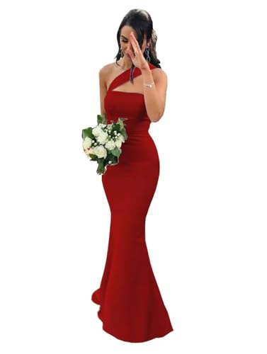 Image of Stretch Spandex Bridesmaid Dresses Long 2026 One Shoulder Formal Gowns Satin Mermaid Prom Wedding Guest DR0194N