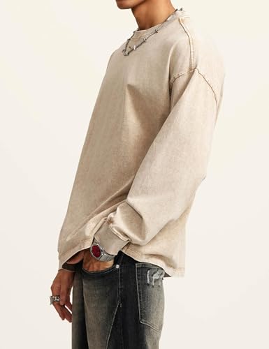 hathne Men's Vintage Acid Wash Oversized T-Shirts Long Sleeve Unisex Crewneck Cotton Tees Sweatshirt3