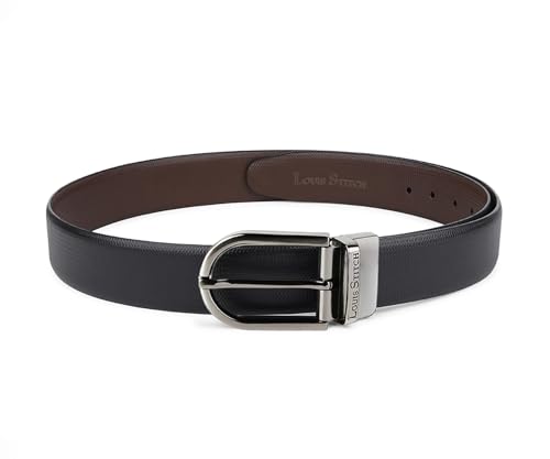 Image of LOUIS STITCH Men's Italian Leather Reversible Belt 1.25 inch (35mm) Handcrafted Formal Waist Strap Officewear Men Gents Boys (Black /Brown) (BE-DCGM)