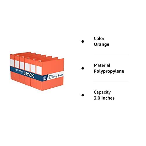 Premium Economy 3-Inch Binder, 3-Ring Binder For School, Office, Or Home, Colored Binder Notebook, Pack Of 6, D Ring, Orange #TOP7