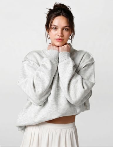 Wyeysyt Womens Mock Neck Sweatshirt Oversized Fleece Lined Pullover Sweatshirts(LightGrey-L) — view 4