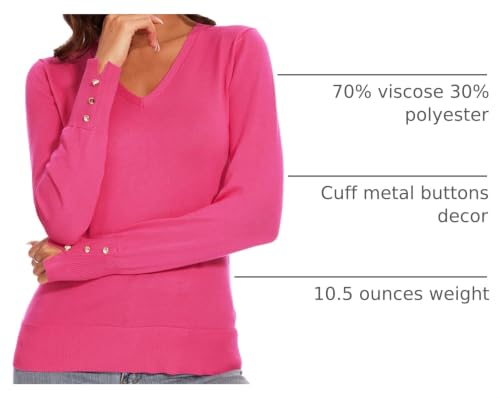 Image of Spicy Sandia Women's V Neck Pullover Sweaters with Dressy Cuffs | Long Sleeve Business Casual Knit Tops