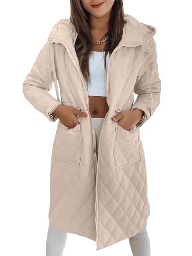 Image of Imily Bela Womens Long Quilted Puffer Jacket Lightweight Zip Up Hooded Drawstring Winter Coats Outerwear with Pockets